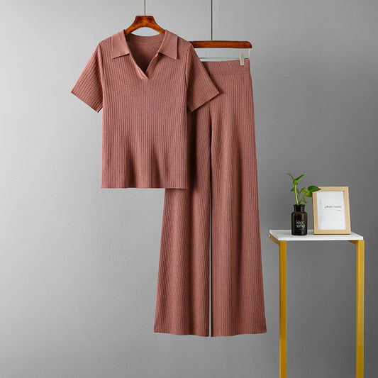 Beacon Ribbed Knit Co-ord Set In Burgundy