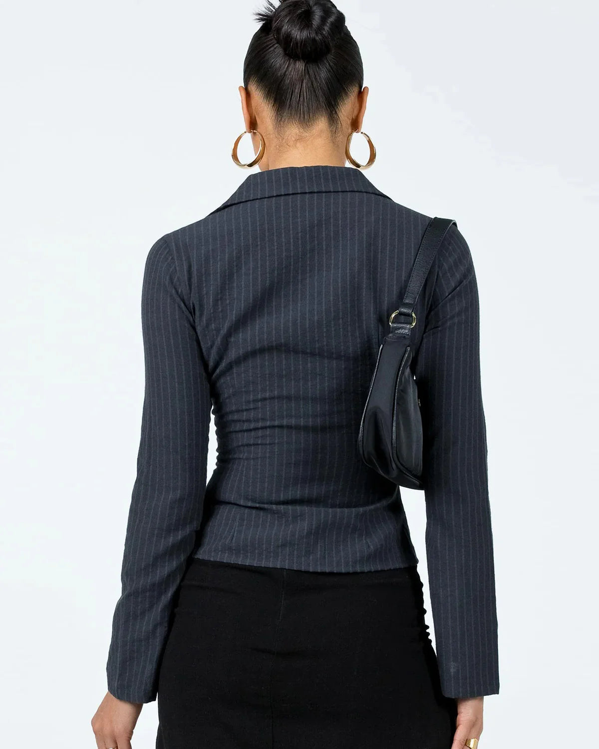 Pinstripes Flared Sleeves Shirt in Black