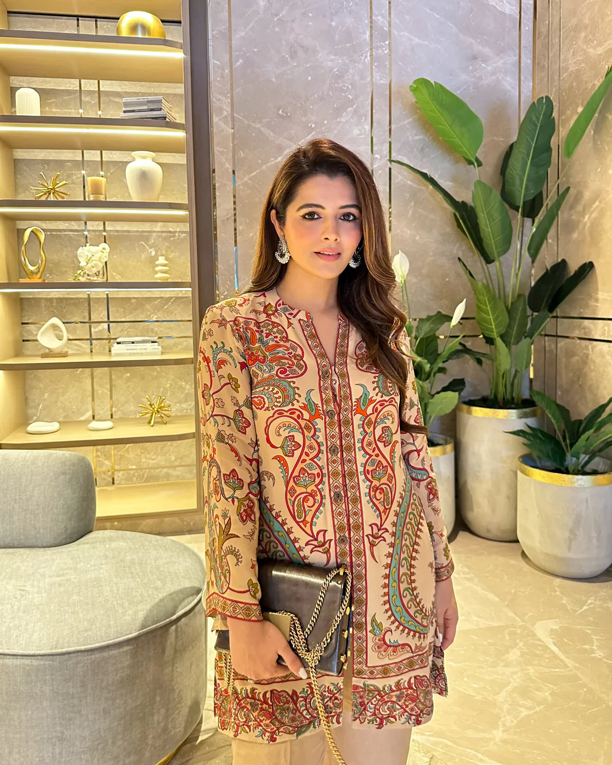 BEIGE PRINTED CREPE SET