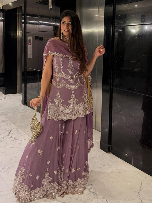 PURPLE EMBELLISHED PARTY COORD SET