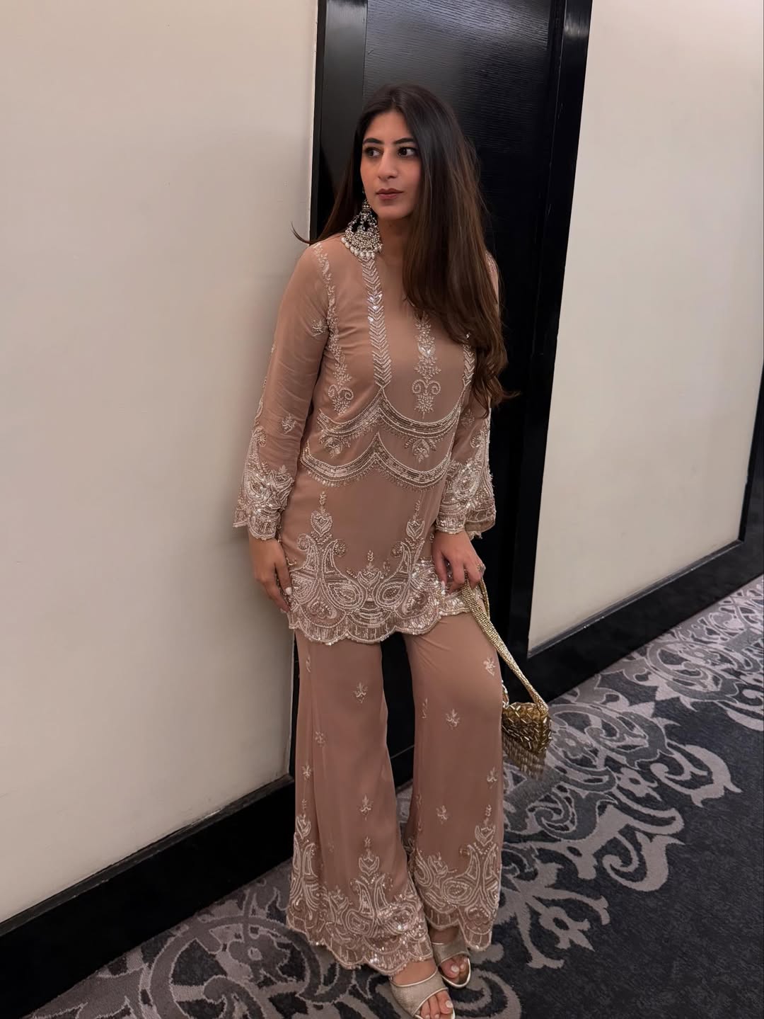 BROWN EMBELLISHED PARTY COORD SET