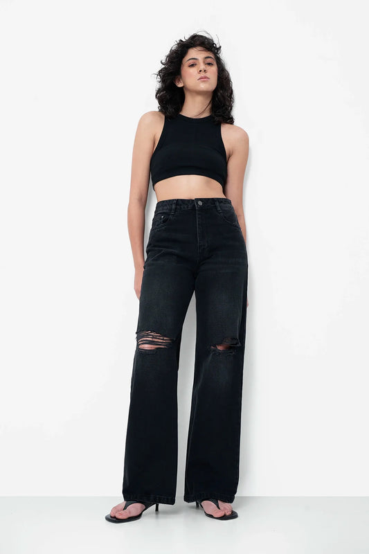 Black Ripped Straight Fit Jeans