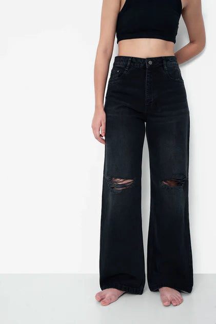 Black Ripped Straight Fit Jeans