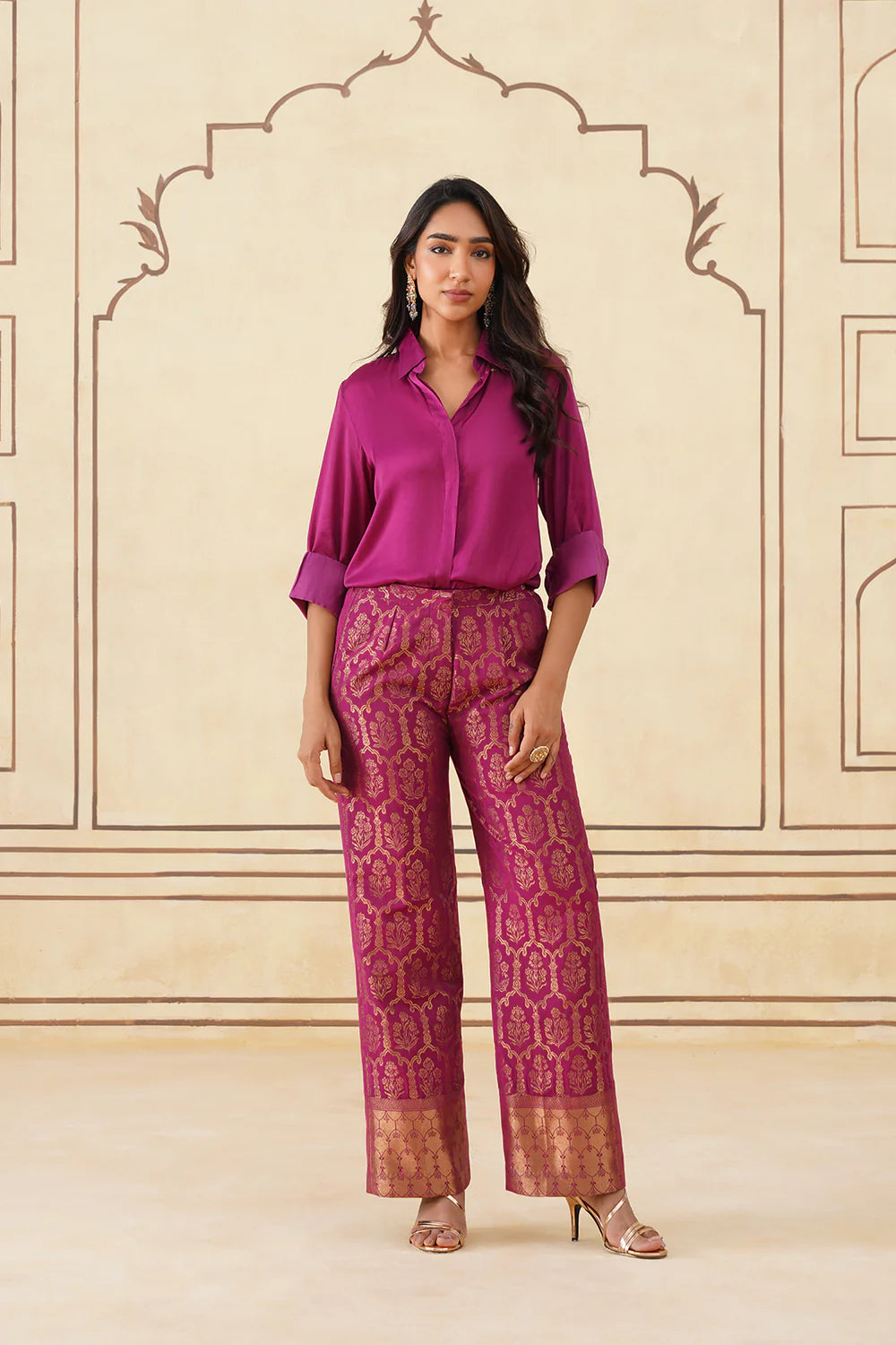 DEEP MAGENTA SHIRT WITH BROCADE PANTS