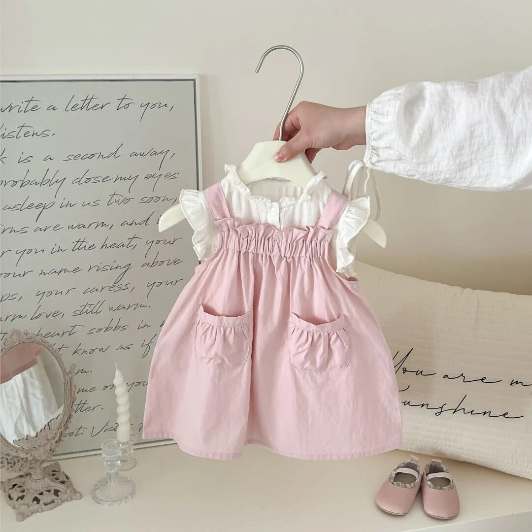 Double pocket dungaree dress and tshirt premium set