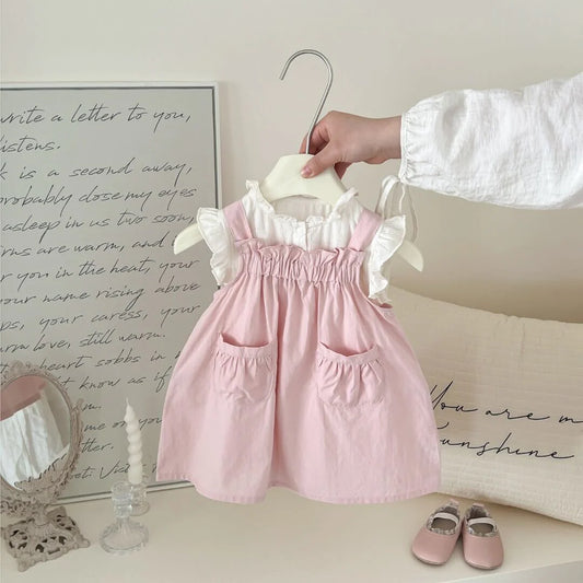 Double pocket dungaree dress and tshirt premium set