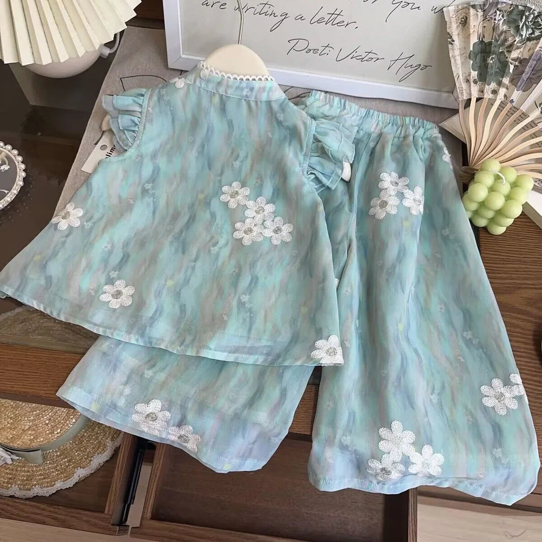 Flower embroidered lace premium set
